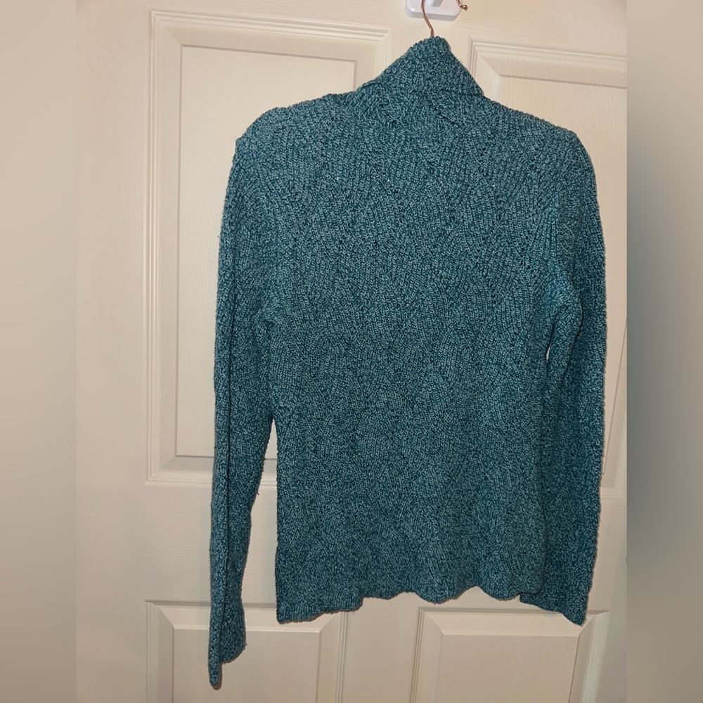 Sundance Teal turtle Neck Knit Sweater M cotton silk blend fall winter - Picture 4 of 5